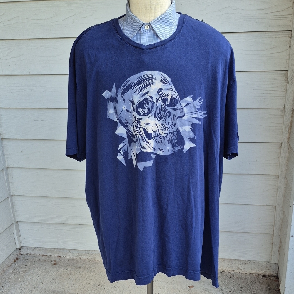 ROBERT GRAHAM Dark Navy Blue Skull Pattern Abstract Cotton‎ 5XL Mens T Shirt